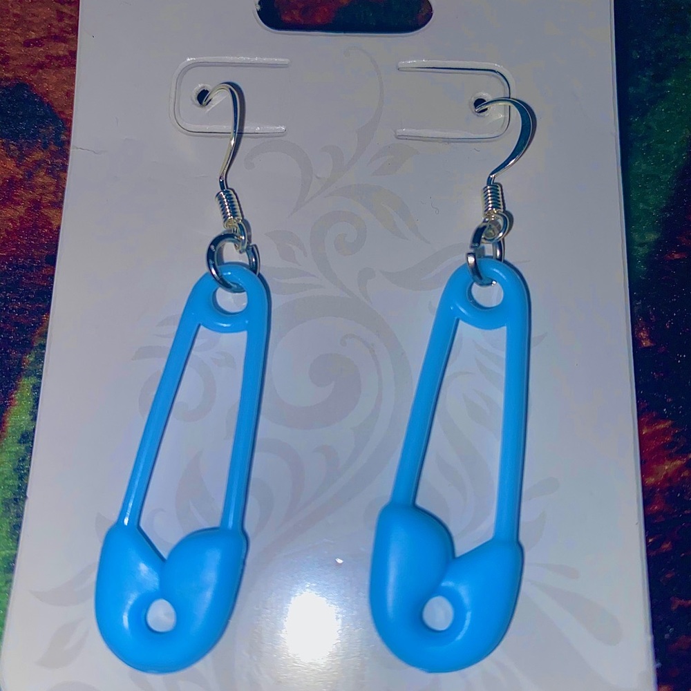baby blue safety pin earrings